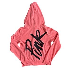 PINK Victoria’s Secret Y2K Coral Zip-Up Hoodie Small | Cozy Logo Sweatshirt